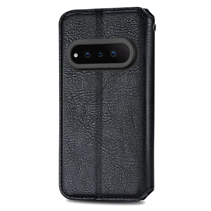 For Natural AI Phone Case Rhombus Imprint PU Leather Wallet Phone Cover - Black