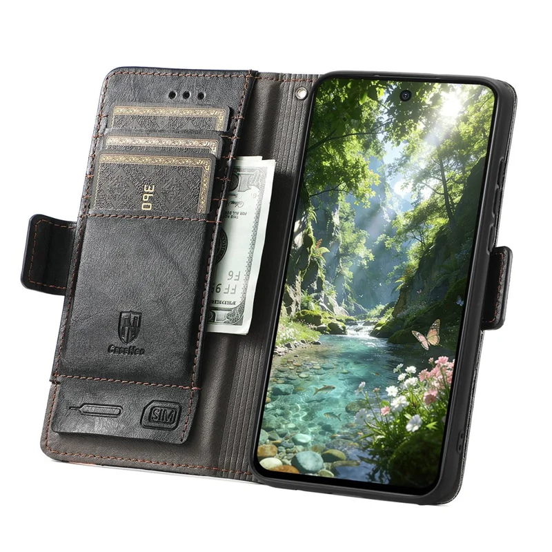CASENEO For Natural AI Phone Phone Cases PU Leather Cover Stand with RFID Blocking Wallet - Black