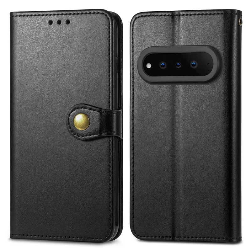 For Natural AI Phone Case Wallet Stand Leather Phone Cover with Wrist Strap - Black