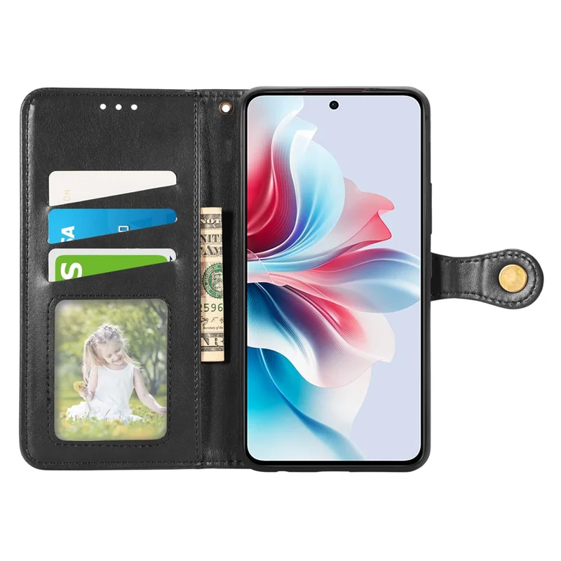 For Natural AI Phone Case Wallet Stand Leather Phone Cover with Wrist Strap - Black