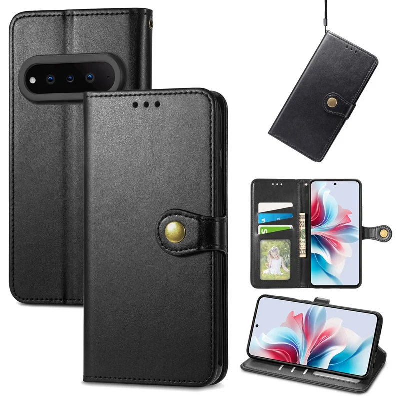 For Natural AI Phone Case Wallet Stand Leather Phone Cover with Wrist Strap - Black