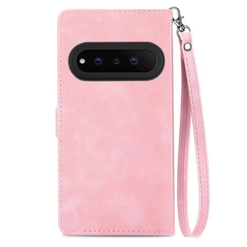 For Natural AI Phone Zipper Wallet Case with Strap Flower Imprint PU Leather Phone Cover - Pink