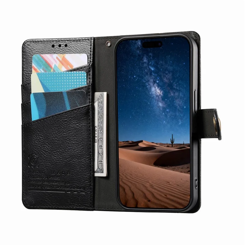 For Natural AI Phone Case Color Splicing TPI PU Leather Flip Shockproof Phone Cover with Wrist Strap - Black