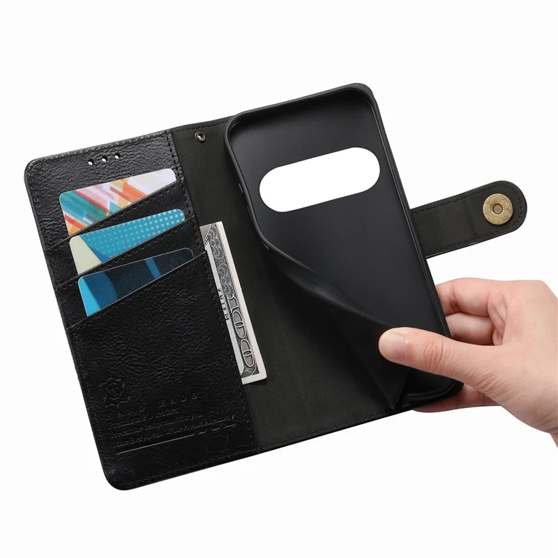 For Natural AI Phone Case Color Splicing TPI PU Leather Flip Shockproof Phone Cover with Wrist Strap - Black