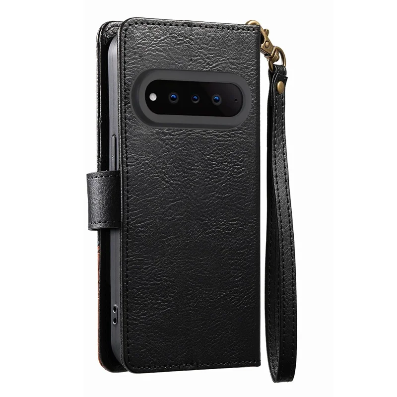 For Natural AI Phone Case Color Splicing TPI PU Leather Flip Shockproof Phone Cover with Wrist Strap - Black