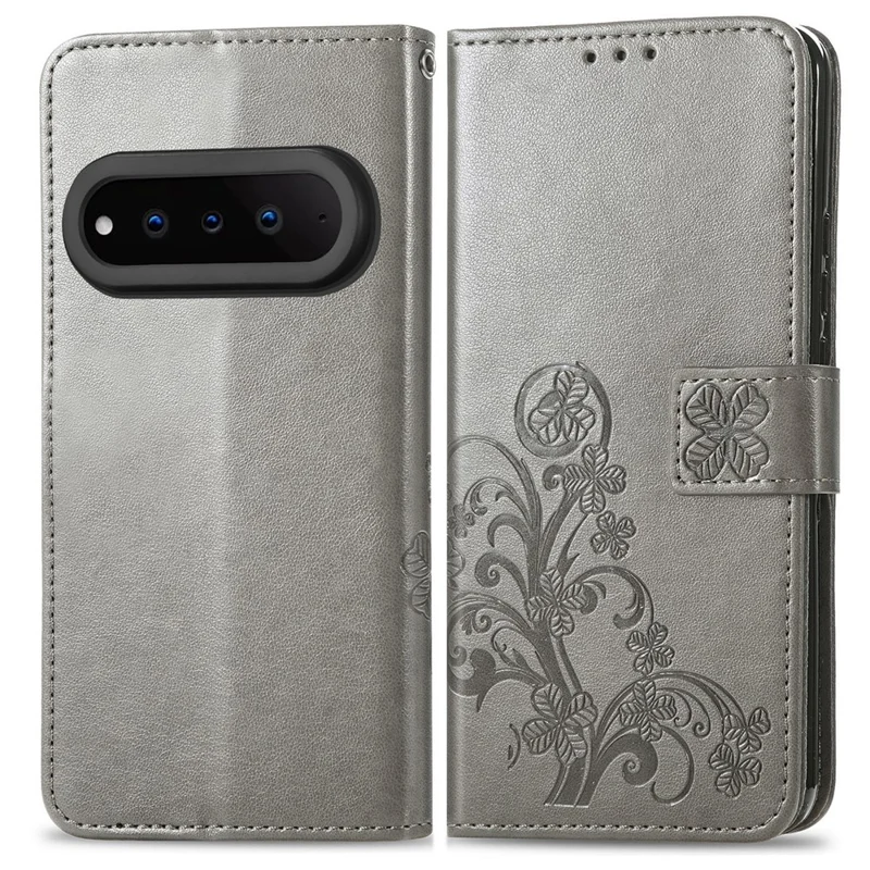 For Natural AI Phone Leather Case Four-Leaf Clover Wallet Phone Cover - Grey
