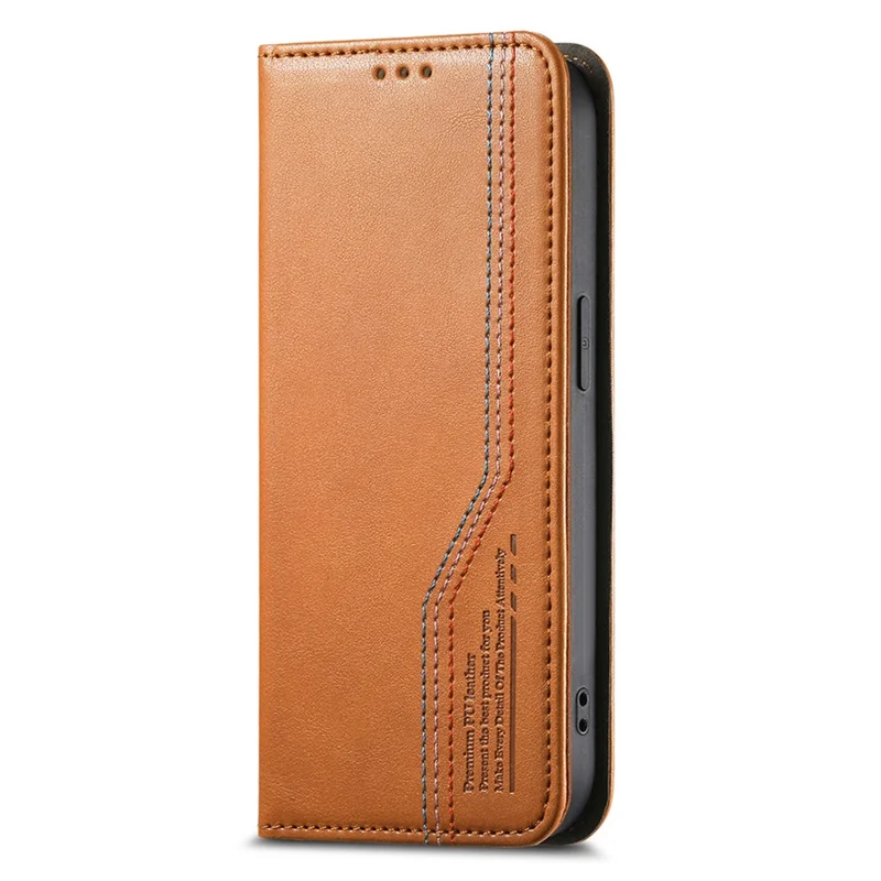 For Natural AI Phone Case Wallet Tri-Color Stitching Leather Phone Cover with Elastic Wristband - Brown