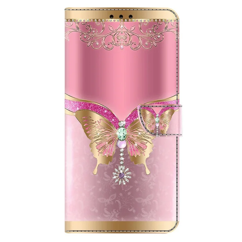 For Google Pixel 11 / Pixel 11 Pro Wallet Case 3D Pattern PU Leather Phone Cover with Stand - Pink / Gold Butterfly