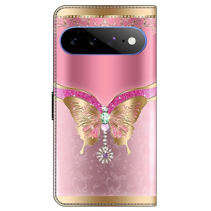 For Google Pixel 11 / Pixel 11 Pro Wallet Case 3D Pattern PU Leather Phone Cover with Stand - Pink / Gold Butterfly