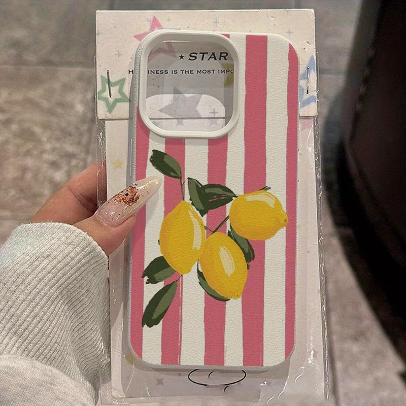 Funda para iPhone 15 Plus con Diseño de Rayas y Limones, Funda Protectora Blanda de TPU con Patrón de Fruta de Limón - 3 Limones