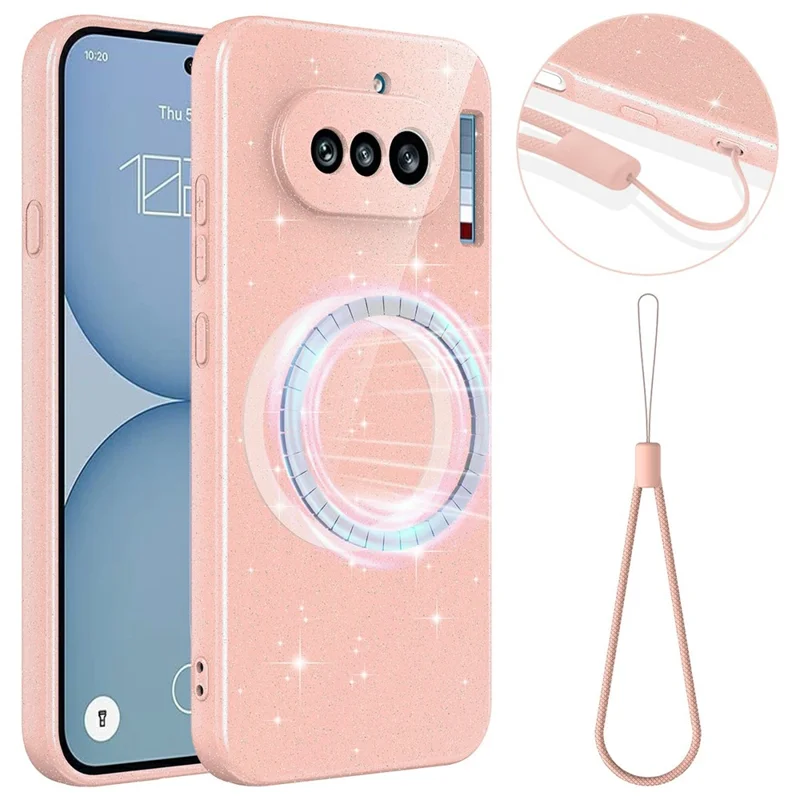 Für Nothing Phone (4a) Magnetische Hülle Glitzer TPU Stoßfeste Handyhülle mit Handschlaufe - Pink