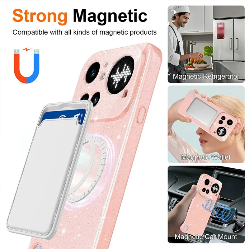 Für Nothing Phone (4a) Pro Magnetische Hülle Glitzer TPU Stoßfeste Handyhülle mit Lanyard - Pink
