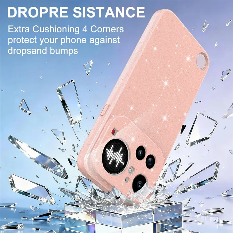 Für Nothing Phone (4a) Pro Magnetische Hülle Glitzer TPU Stoßfeste Handyhülle mit Lanyard - Pink