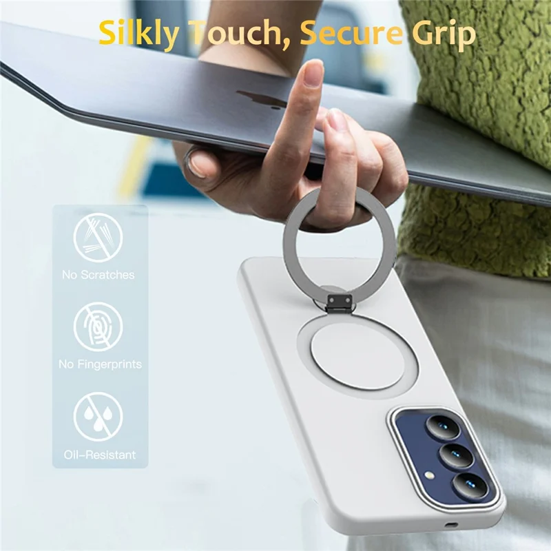 For Samsung Galaxy A27  Magnetic Case Rotating Ring Kickstand TPU + PC Back Cover - White