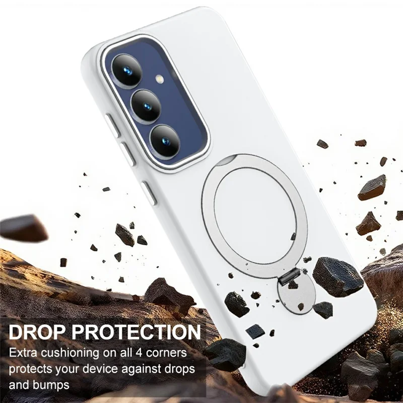 For Samsung Galaxy A27  Magnetic Case Rotating Ring Kickstand TPU + PC Back Cover - White