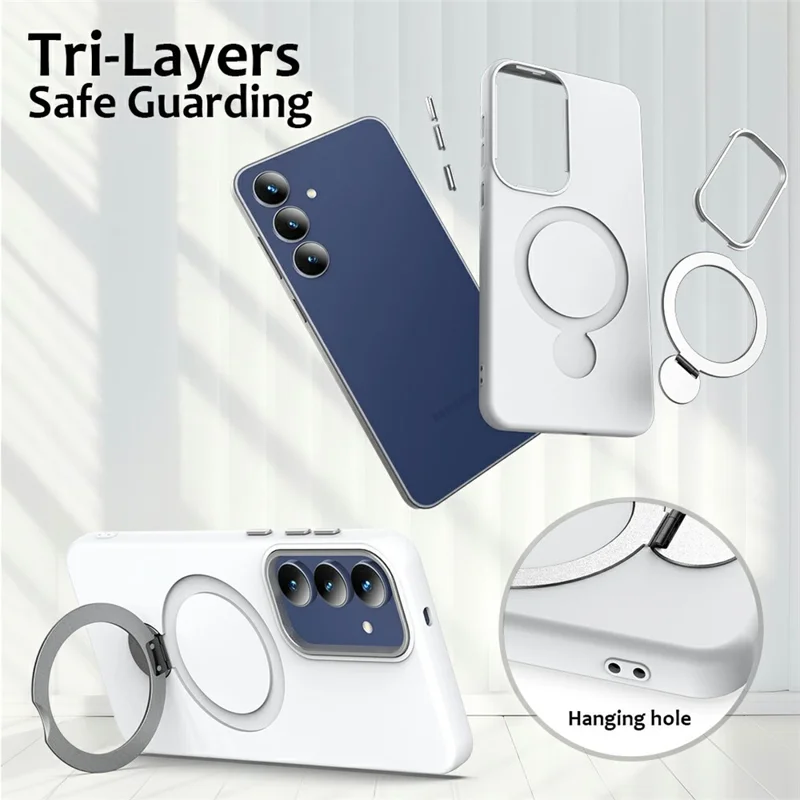 For Samsung Galaxy A27  Magnetic Case Rotating Ring Kickstand TPU + PC Back Cover - White