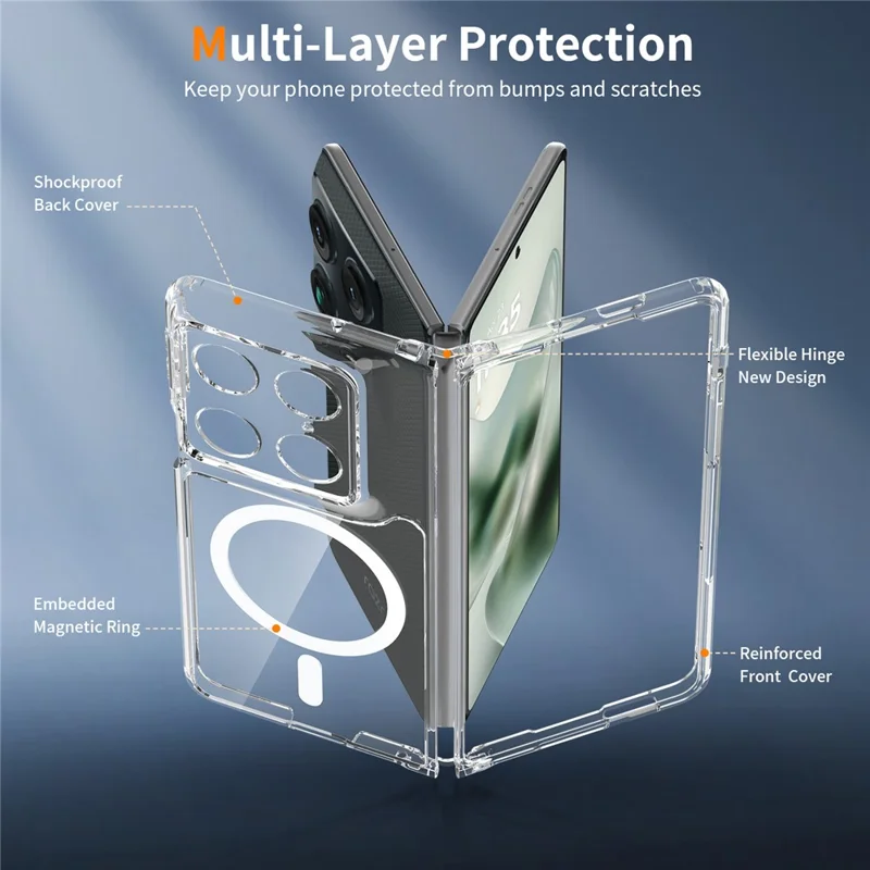 For Motorola Razr Fold 5G Magnetic Case 2.0mm Scratch Resistant TPU + PC Phone Cover - Transparent