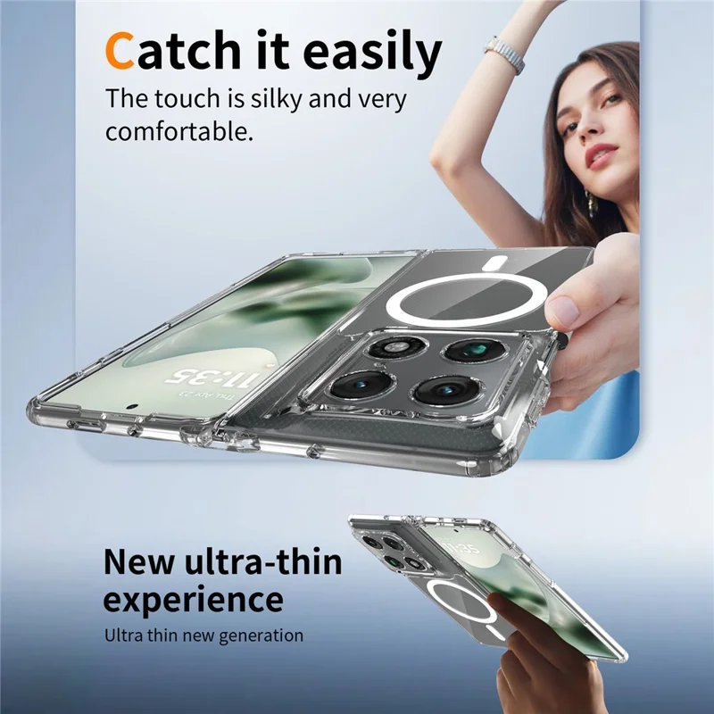 For Motorola Razr Fold 5G Magnetic Case 2.0mm Scratch Resistant TPU + PC Phone Cover - Transparent