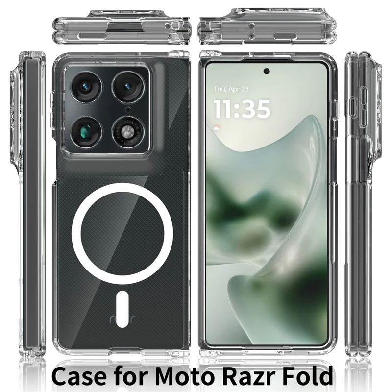 For Motorola Razr Fold 5G Magnetic Case 2.0mm Scratch Resistant TPU + PC Phone Cover - Transparent