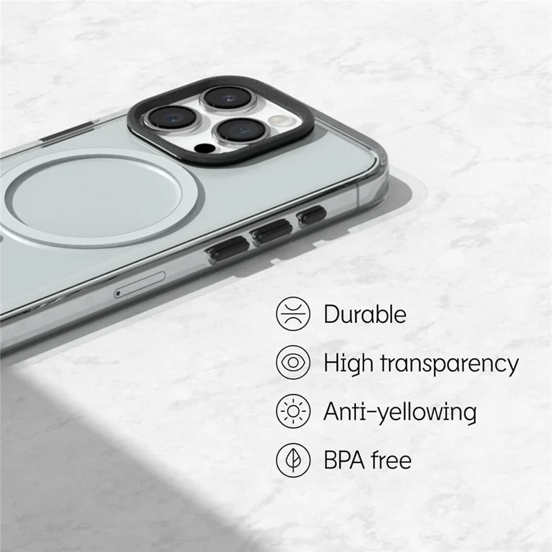 RHINOSHIED for iPhone 15 Pro Max Magnetic Case Clear PC + TPE Drop Protection Phone Back Cover - Transparent