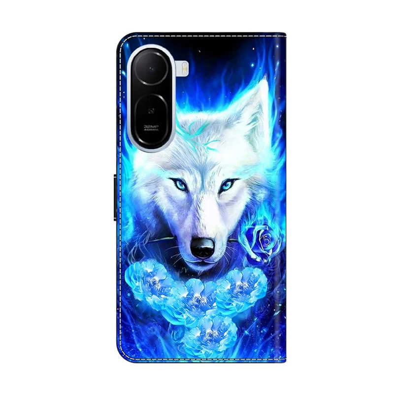 Leather Case For Xiaomi Redmi A7 Pro 4G (171.56mm) / A7 Pro 5G / Poco C85x 5G Pattern Printing Stand Flip Phone Cover - White Wolf