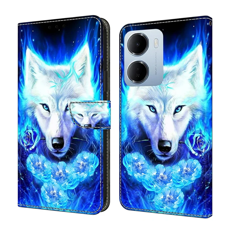 Ledertasche für Xiaomi Redmi 15a 5G / R70 5G / R70m 5G, Musterdruck, Ständer, Klapphandyhülle - Weißer Wolf