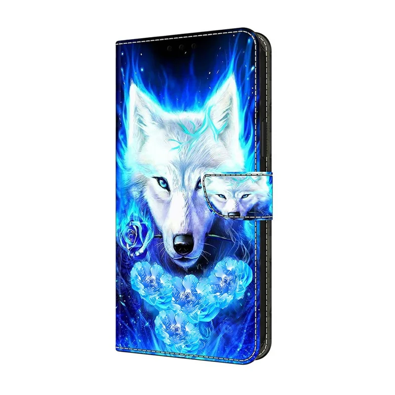 Ledertasche für Xiaomi Redmi 15a 5G / R70 5G / R70m 5G, Musterdruck, Ständer, Klapphandyhülle - Weißer Wolf
