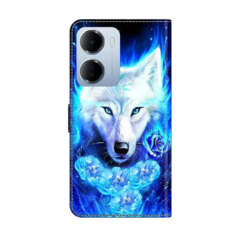 Ledertasche für Xiaomi Redmi 15a 5G / R70 5G / R70m 5G, Musterdruck, Ständer, Klapphandyhülle - Weißer Wolf