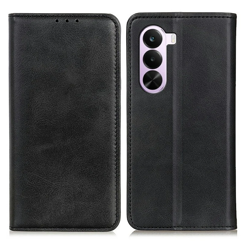 Funda para OnePlus Nord CE6 Lite 5G / Realme P4x 5G de textura de cuero vacuno, carcasa abatible de cuero dividido con billetera - Negro