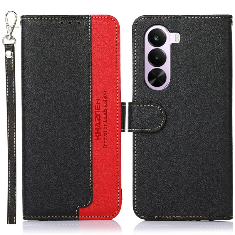 KHAZNEH For OnePlus Nord CE6 Lite 5G  /  Realme P4x 5G Case RFID Blocking Wallet Litchi Texture PU Leather Phone Cover with Strap - Black