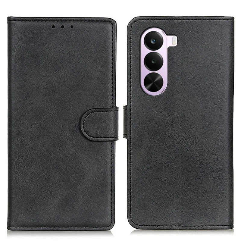Til OnePlus Nord CE6 Lite 5G / Realme P4x 5G Taske med ku-skindstruktur Læderwallet stående telefonbeslag - Sort