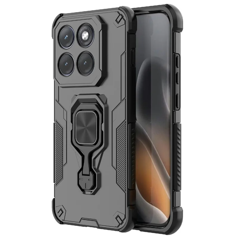 Für Motorola Edge 70 Pro 5G Hülle Drehbarer Ringständer PC + TPU Stoßfester Handy-Schutz - Schwarz