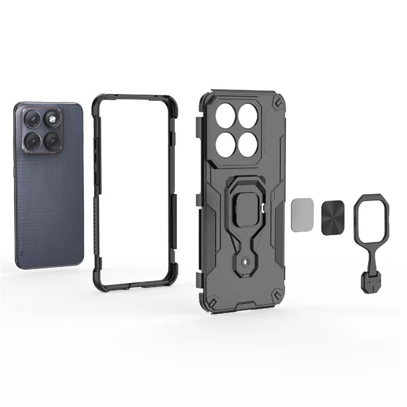 Für Motorola Edge 70 Pro 5G Hülle Drehbarer Ringständer PC + TPU Stoßfester Handy-Schutz - Schwarz