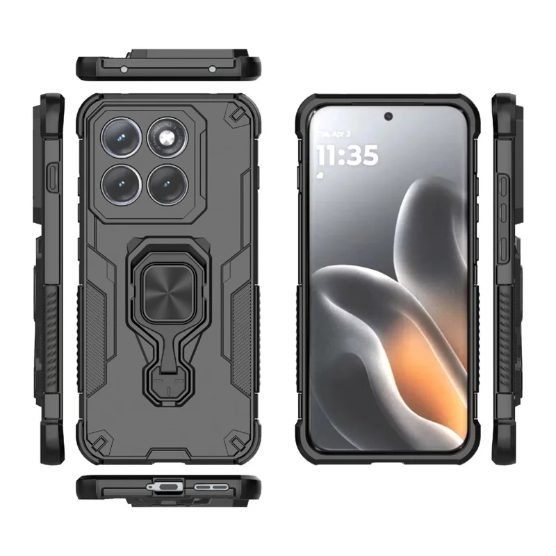 Für Motorola Edge 70 Pro 5G Hülle Drehbarer Ringständer PC + TPU Stoßfester Handy-Schutz - Schwarz