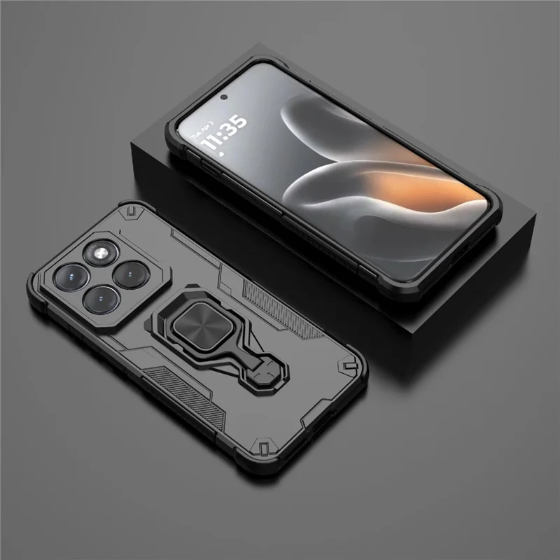 Für Motorola Edge 70 Pro 5G Hülle Drehbarer Ringständer PC + TPU Stoßfester Handy-Schutz - Schwarz