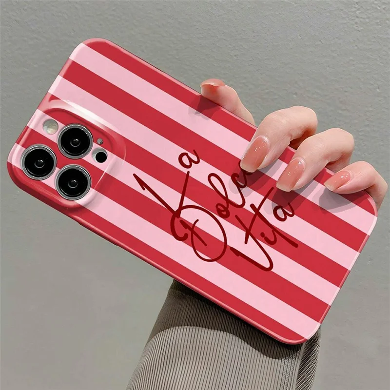 For iPhone 14 Case Colorful Stripe Pattern Shockproof Hard PC Phone Cover - Letter