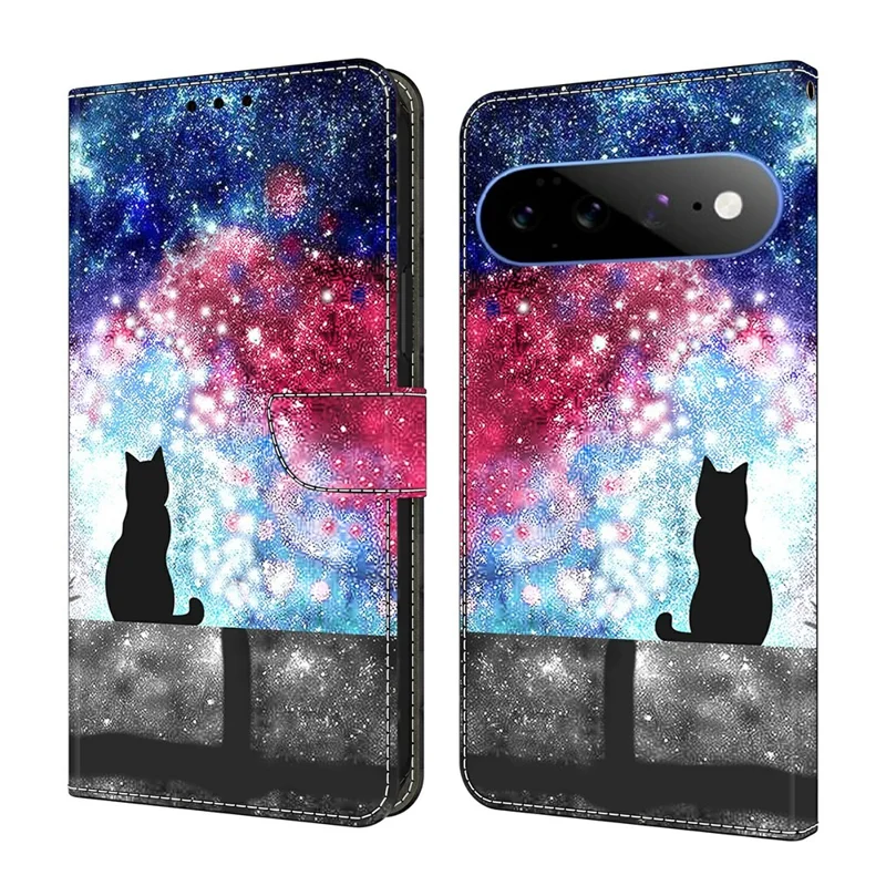 For Google Pixel 11 / Pixel 11 Pro Wallet Case Foldable Stand Pattern Printing PU Leather Flip Phone Cover - Starry Sky Cat