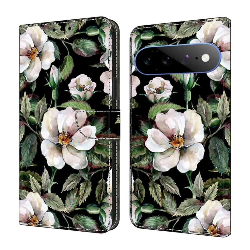 For Google Pixel 11 Pro XL Wallet Case Foldable Stand Pattern Printing PU Leather Flip Phone Cover - Large Flower