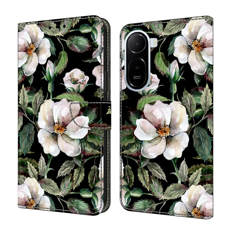 Wallet Case For Xiaomi Redmi A7 Pro 4G (171.56mm) / A7 Pro 5G / Poco C85x 5G Foldable Stand Pattern Printing PU Leather Flip Phone Cover - Large Flower