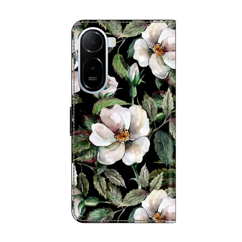 Wallet Case For Xiaomi Redmi A7 Pro 4G (171.56mm) / A7 Pro 5G / Poco C85x 5G Foldable Stand Pattern Printing PU Leather Flip Phone Cover - Large Flower