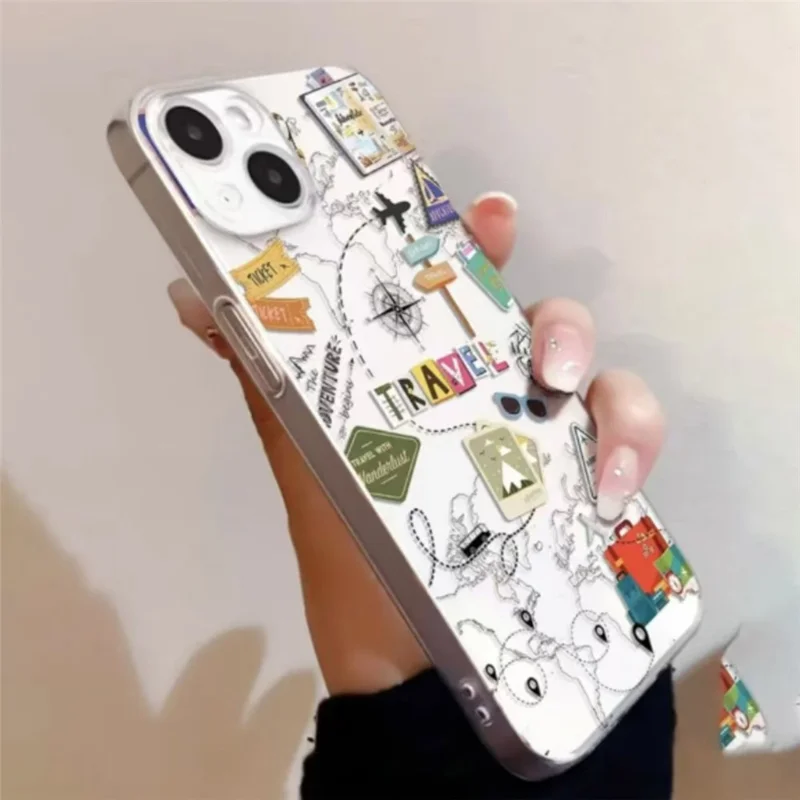 Coque transparente pour iPhone 13 Pro Max, motif carte du monde et avion, protection antichoc en TPU clair