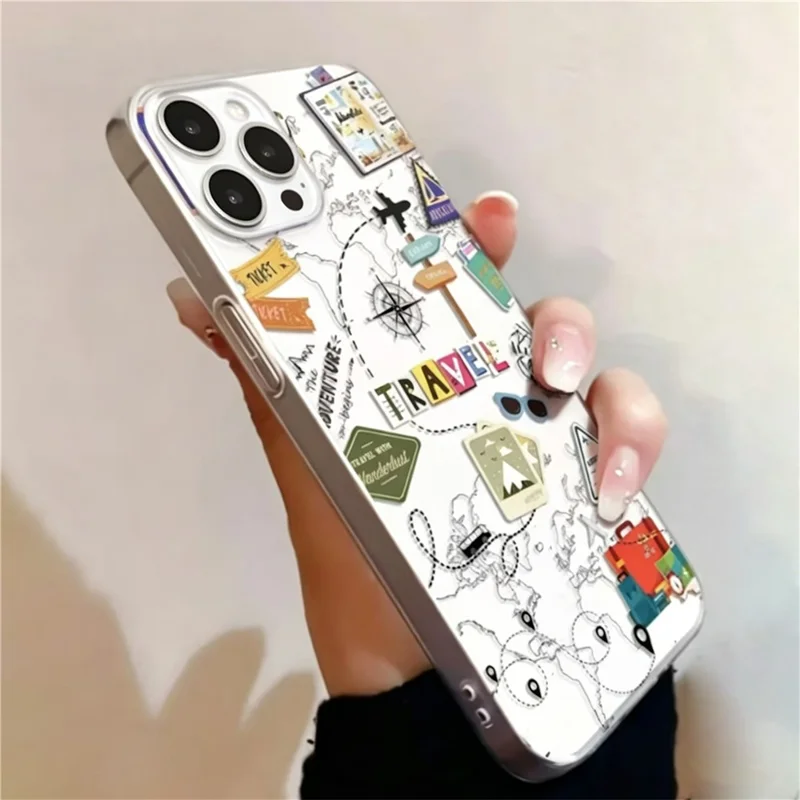 For iPhone 11 Pro Max Case Travel Map Aircraft Pattern Clear TPU Shockproof Phone Cover - Transparent