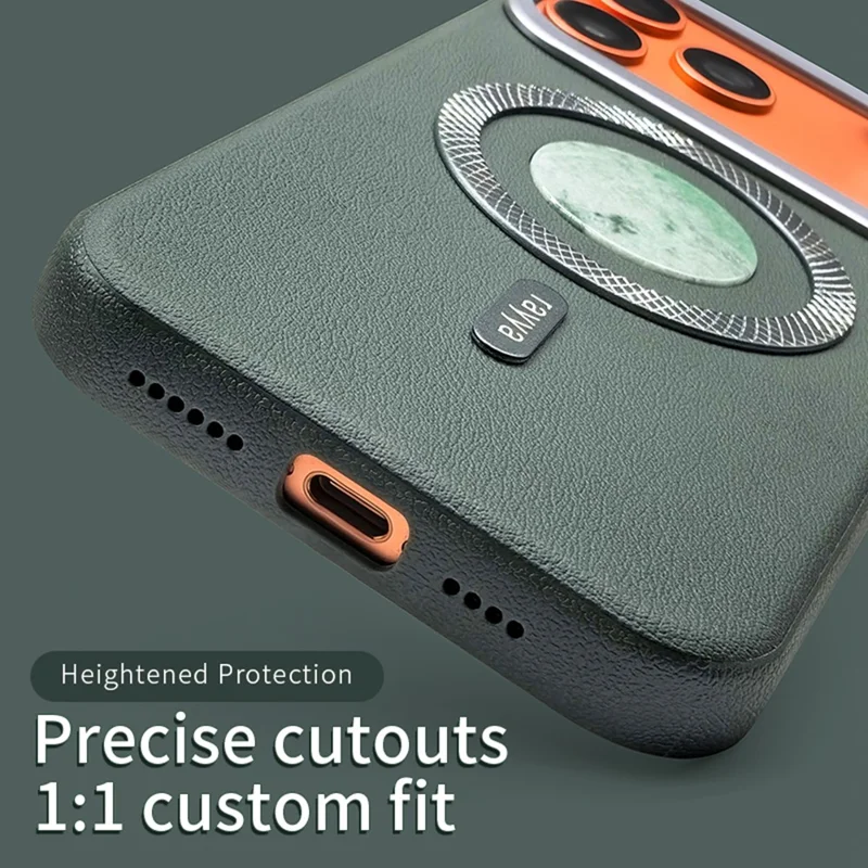 RAYYA Funda Magnética para iPhone 17 Pro con Incrustación de Jadeíta Tipo A Natural + Cuero + PC + TPU, Funda Trasera para Teléfono - Azul