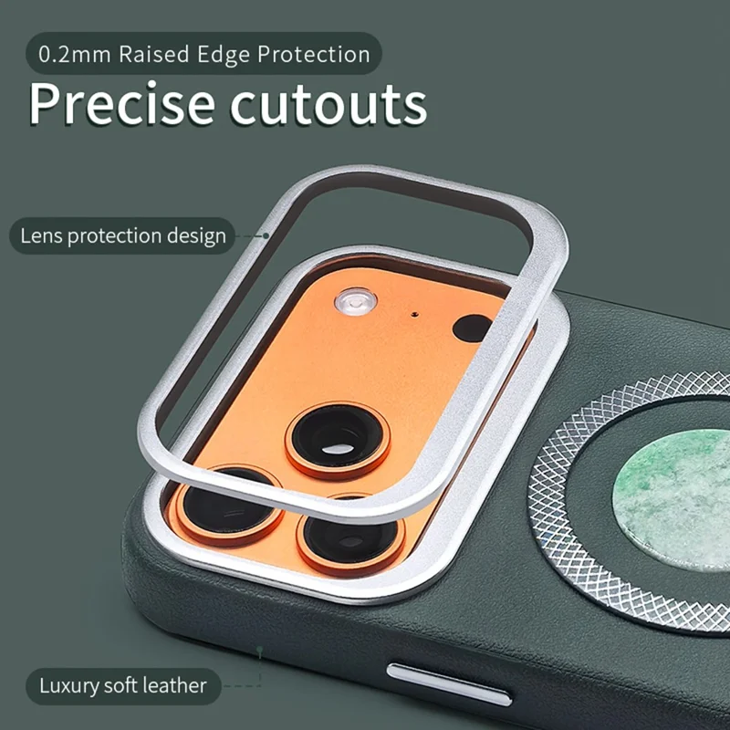 RAYYA Funda Magnética para iPhone 17 Pro con Incrustación de Jadeíta Tipo A Natural + Cuero + PC + TPU, Funda Trasera para Teléfono - Azul