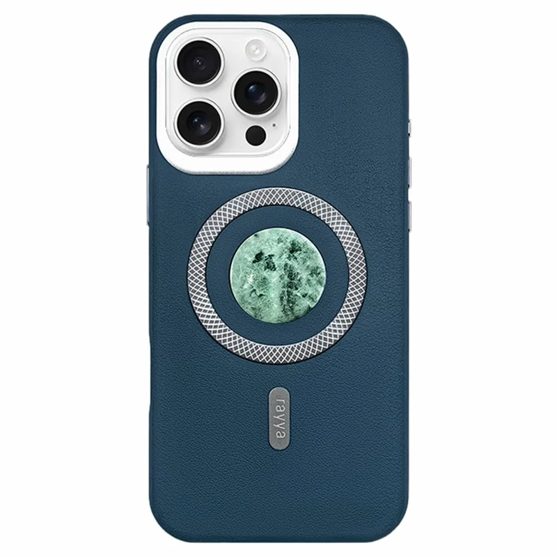 RAYYA For iPhone 16 Pro Magnetic Case Jadeite Inlay Leather + PC + TPU Phone Back Cover - Blue
