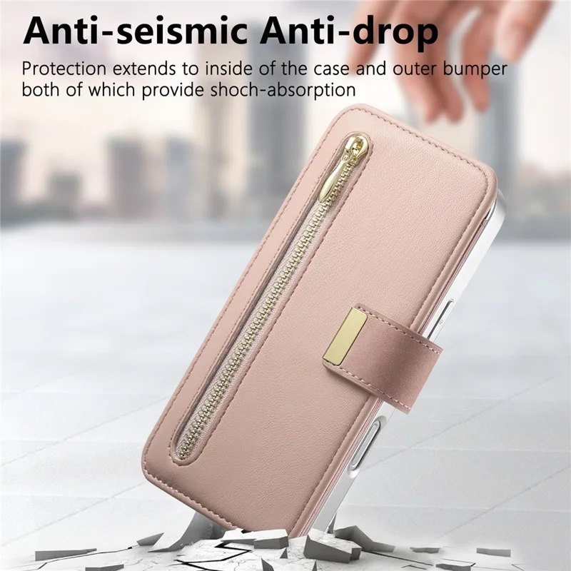 For iPhone 17 Case RFID Blocking Detachable Magnetic Leather Phone Cover with Ring Holder - Pink