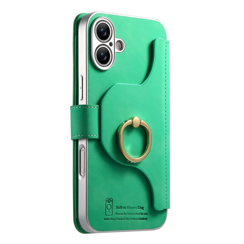 For iPhone 17 Case RFID Blocking Detachable Magnetic Leather Phone Cover with Ring Holder - Green