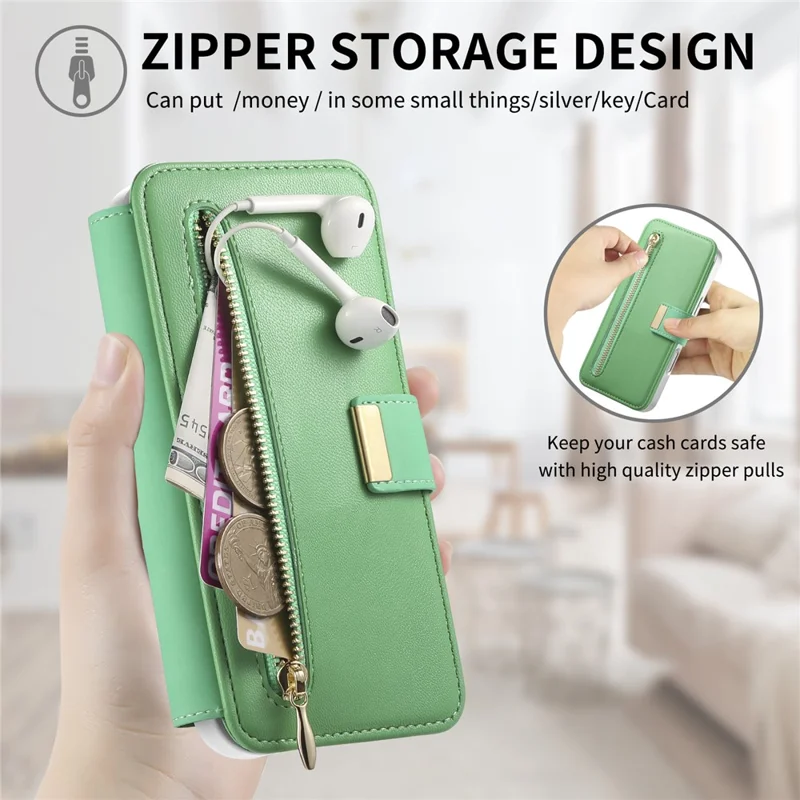 For iPhone 17 Case RFID Blocking Detachable Magnetic Leather Phone Cover with Ring Holder - Green