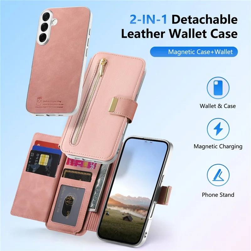 Für Samsung Galaxy S26+ Hülle RFID-Schutz Abnehmbare Magnetische Ledertasche Mit Ringhalter - Rosa
