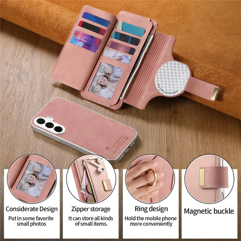 Für Samsung Galaxy S26+ Hülle RFID-Schutz Abnehmbare Magnetische Ledertasche Mit Ringhalter - Rosa